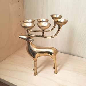 Vintage Brass reindeer elk stag candle holder